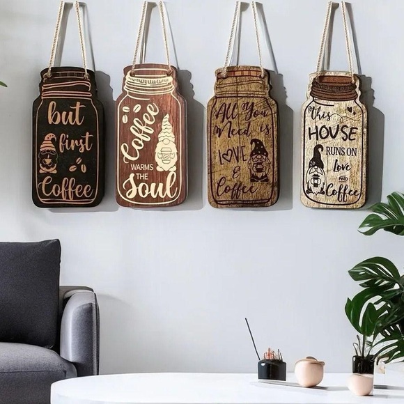 Set of 4 Coffee Wooden Hanging Signs - Picture 6 of 9
